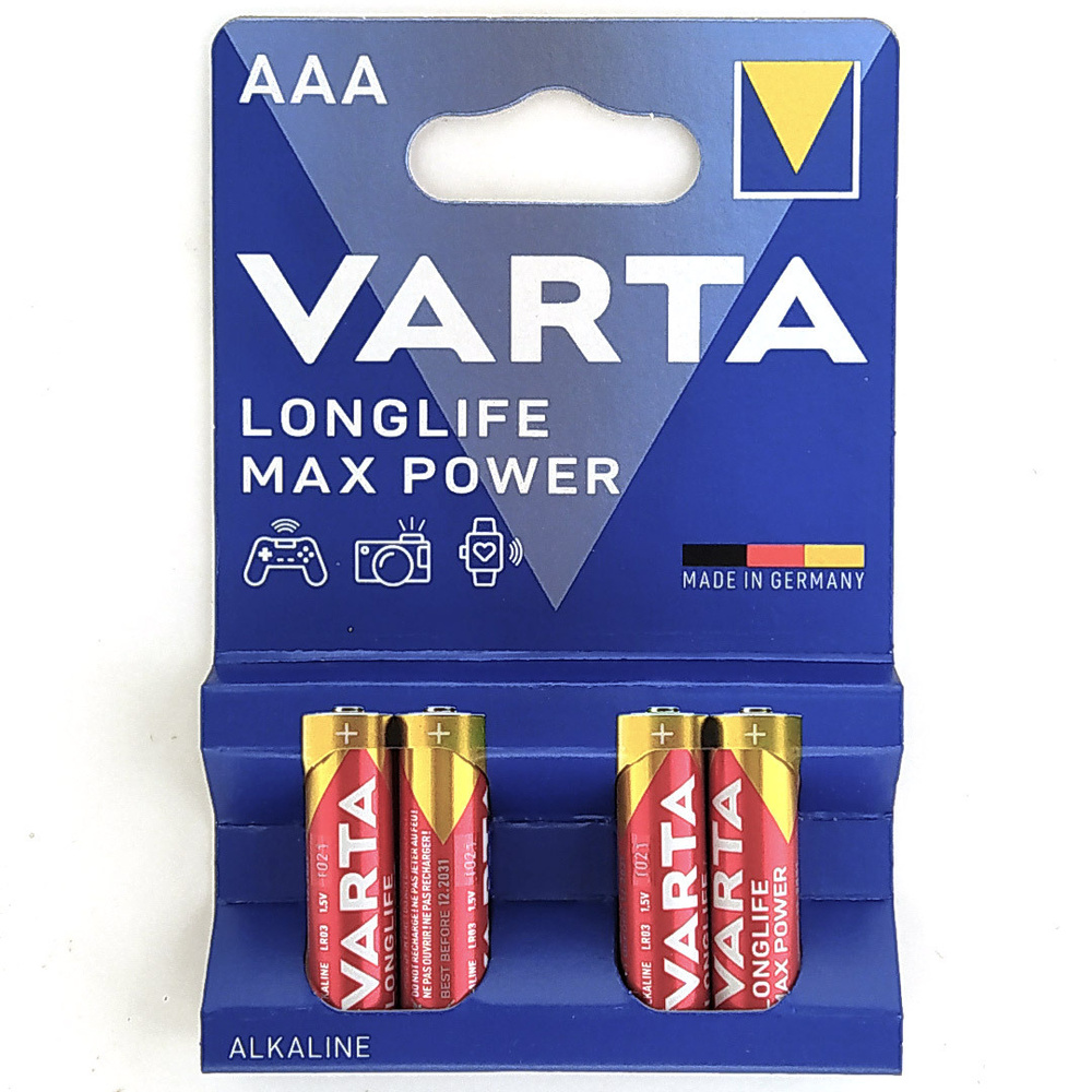 Батарейка (4шт) мизинчиковая VARTA LR03 AAA LongLife Max Power 1.5В щелочная (алкалиновая) (бл4)  #1