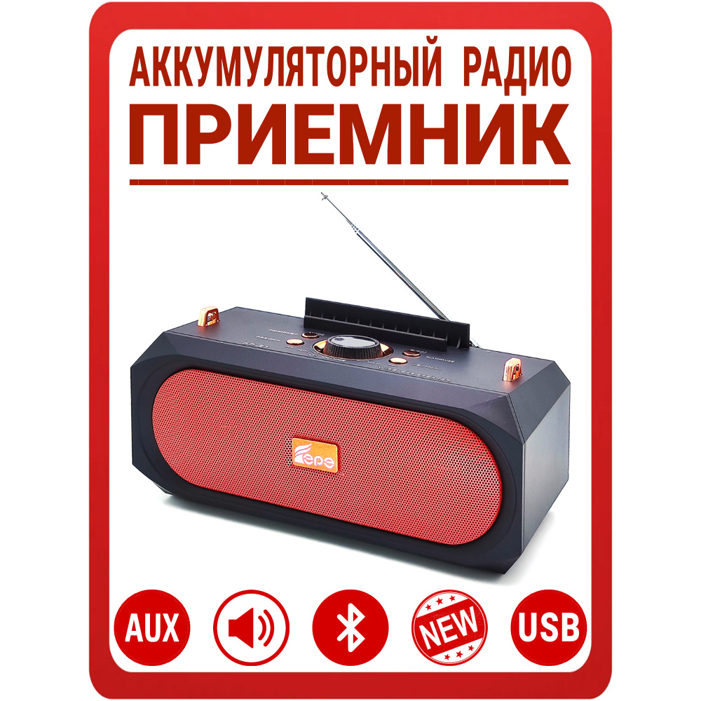Приемник радио с аккумулятором с Bluetooth и флешкой / Радиоприемник аккумуляторный Fepe: FM (88-108 #1