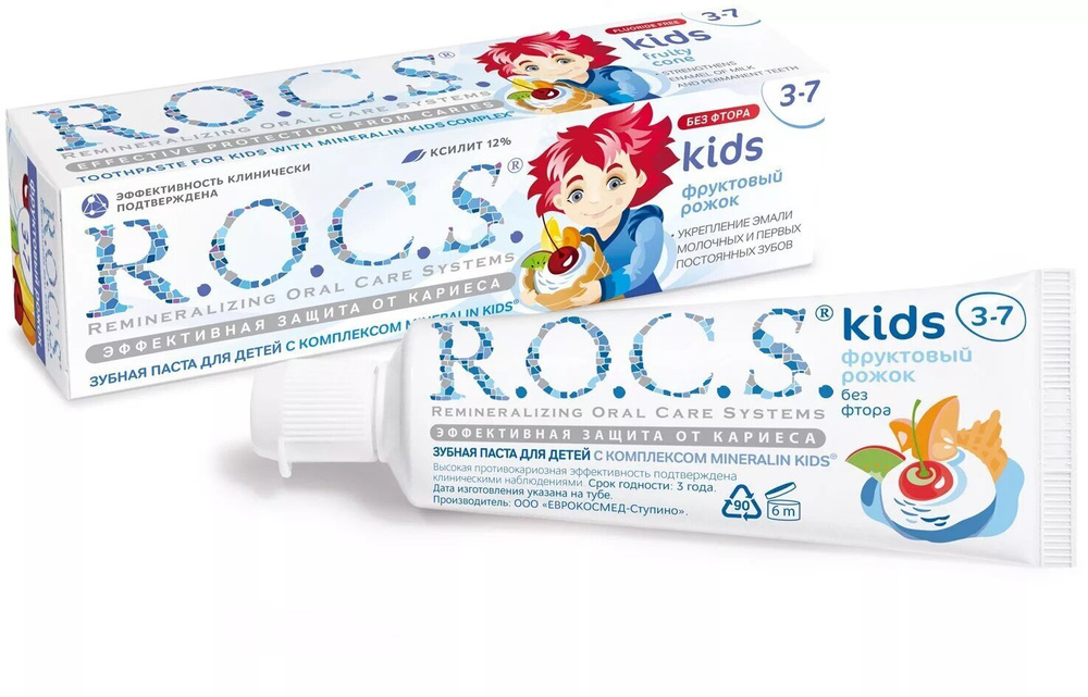 ROCS Kids Зубная паста детская 3-7 лет Фруктовый рожок 45 гр - купить с ...