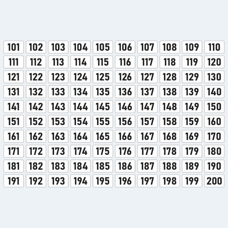 Наклейки с номерами от 101 до 200 цвет белый 40х25 мм / номерные стикеры 101-200. ПолиЦентр #1