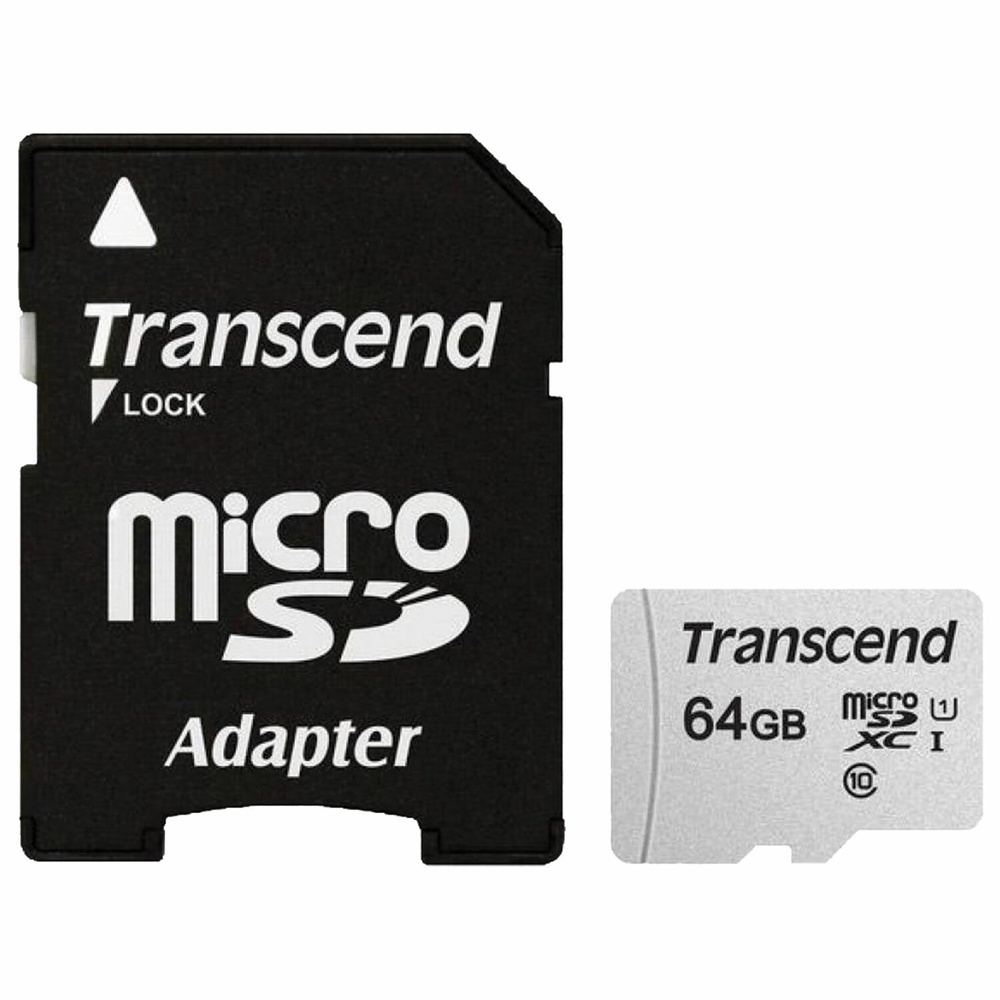 Карта памяти Transcend microSDXC, 64 гб, UHS-I U1, 95 Мб/с, класс 10 (TS64GUSD300S-A)  #1