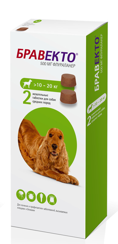 Бравекто для собак 10-20 кг, 500 мг, таблетки, № 2 - купить с доставкой ...