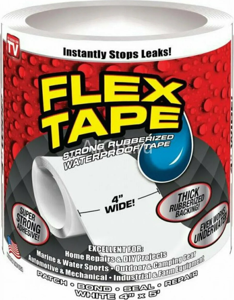 Клейкая лента Flex tape, водонепроницаемая, сверхпрочная изолента, герметик 10 см x 1,5 м белый  #1