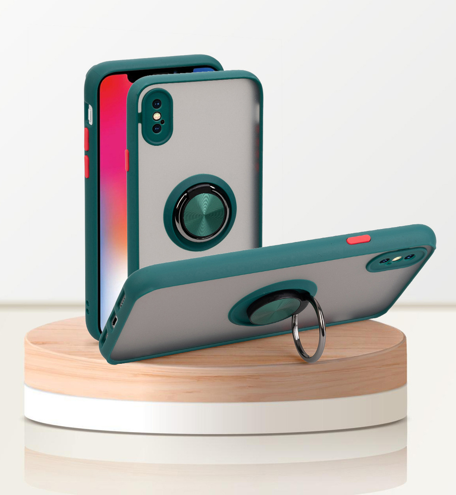 Чехол для Iphone X/XS/10 / чехол айфон x/xs/10, зеленый, с кольцом,  подставка, манитный держатель, защита камеры - купить с доставкой по  выгодным ценам в интернет-магазине OZON (272297534)