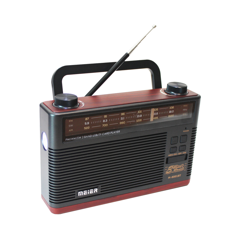 Bluetooth радиоприемник в стиле "Ретро" со сменным аккумулятором и фонариком Meier M-8001BT Red  #1