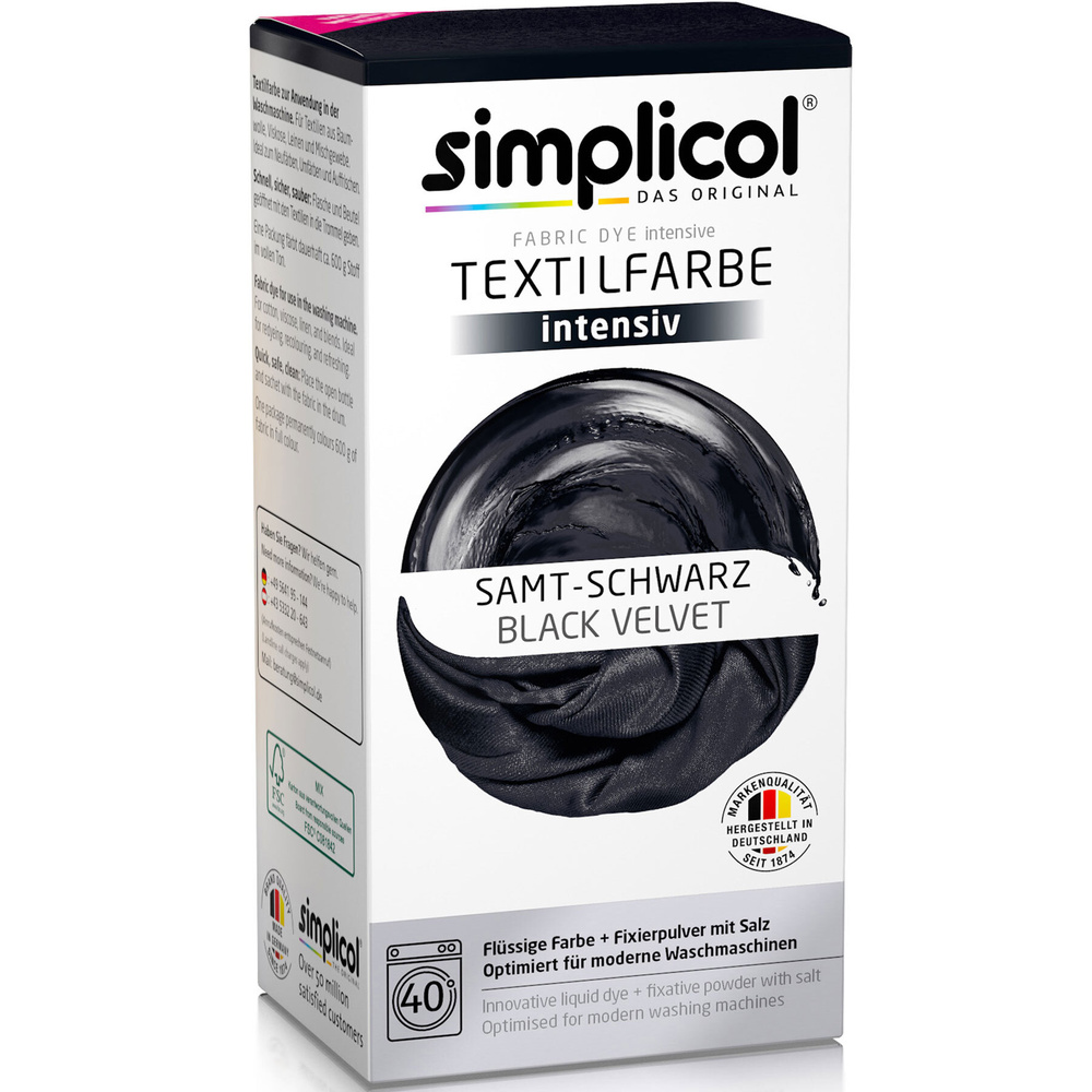 Simplicol INTENSIV All-in-1, ЧЕРНАЯ, краска для одежды, тканей, текстиля, джинсов (краска 150 мл, фиксатор #1