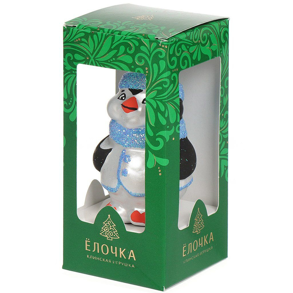 Игрушка елочная Елочка Пингвин, белая, 8 см, стекло, с блестками, С851 #1