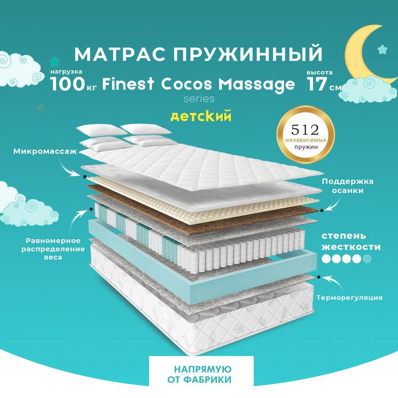 PRIME SLEEP Матрас Finest Cocos Massage, Независимые пружины, 60х140 см #1