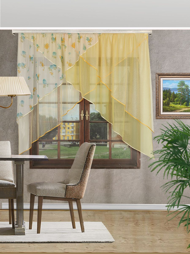 Тюль для кухни УЗОРЫ Текстиль Кармелия УЗОРЫ, Вуаль, Сетка, 165х300 см ...