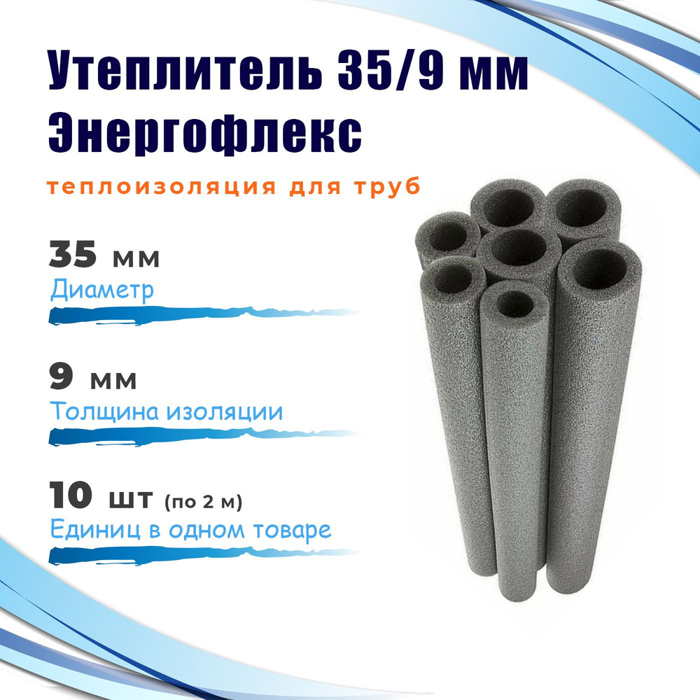 Утеплитель 35/9 мм (20 метров) Энергофлекс СУПЕР теплоизоляция для труб, цвет серый  #1