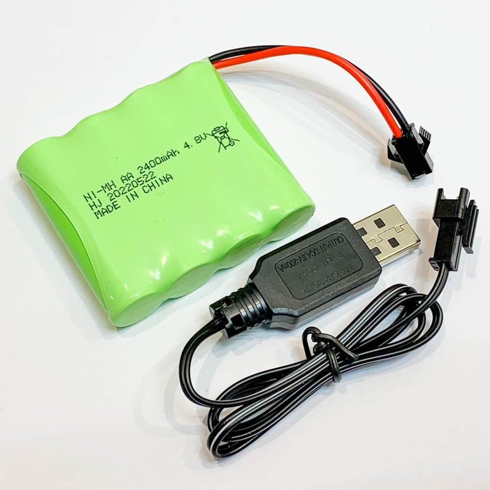 Усиленный аккумулятор Ni-Mh (Ni-Cd) 4.8V 2400mAh и Зарядное устройство для  радиоуправляемой машинки, танка