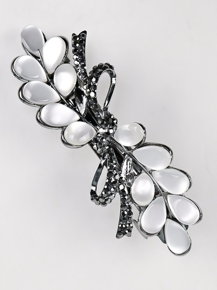 Заколка автомат блестящая металлическая с камнями и стразами, красивая ...