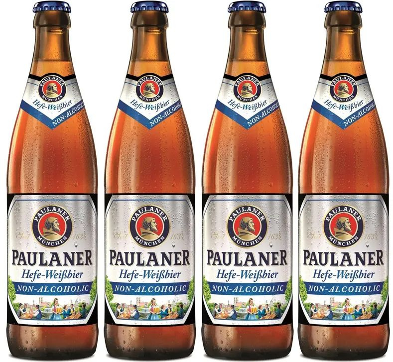 Пиво светлое нефильтрованное Paulaner Hefe-Weissbier Non-alcoholic безалкогольное, 4 шт по 0.5л  #1