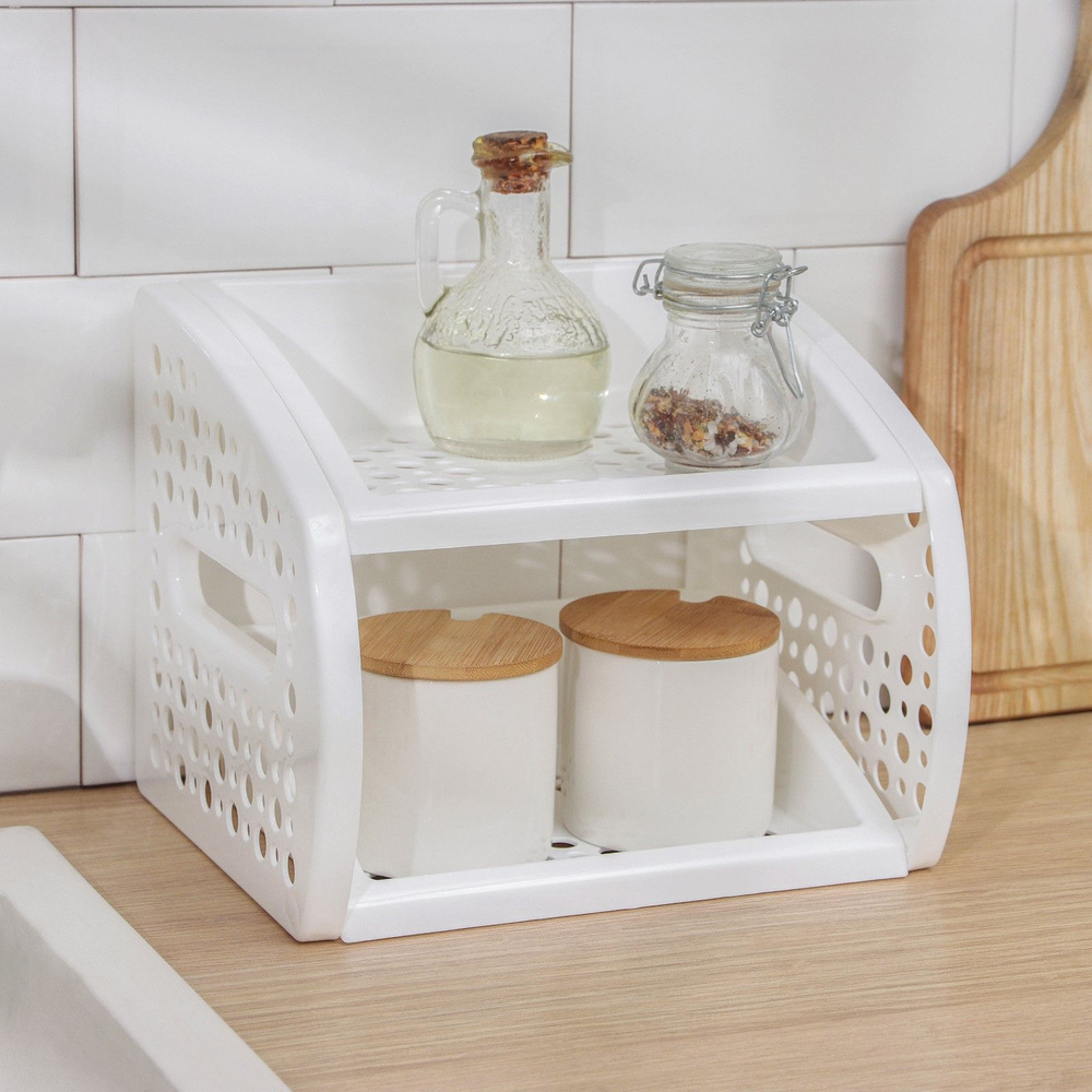 Этажерка 2-х секционная настольная, пластик, цвет белый - купить в ...