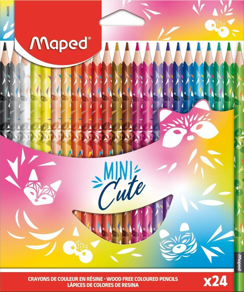 Карандаши цветные Maped Mini Cute 3 гранные, заточенные, пластик, декоративные, 24 цветов (862203)  #1