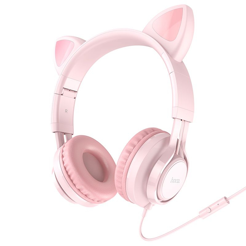 Наушники проводные Кошачьи ушки Hoco W36 Cat ear headphones с микрофоном, розовые  #1