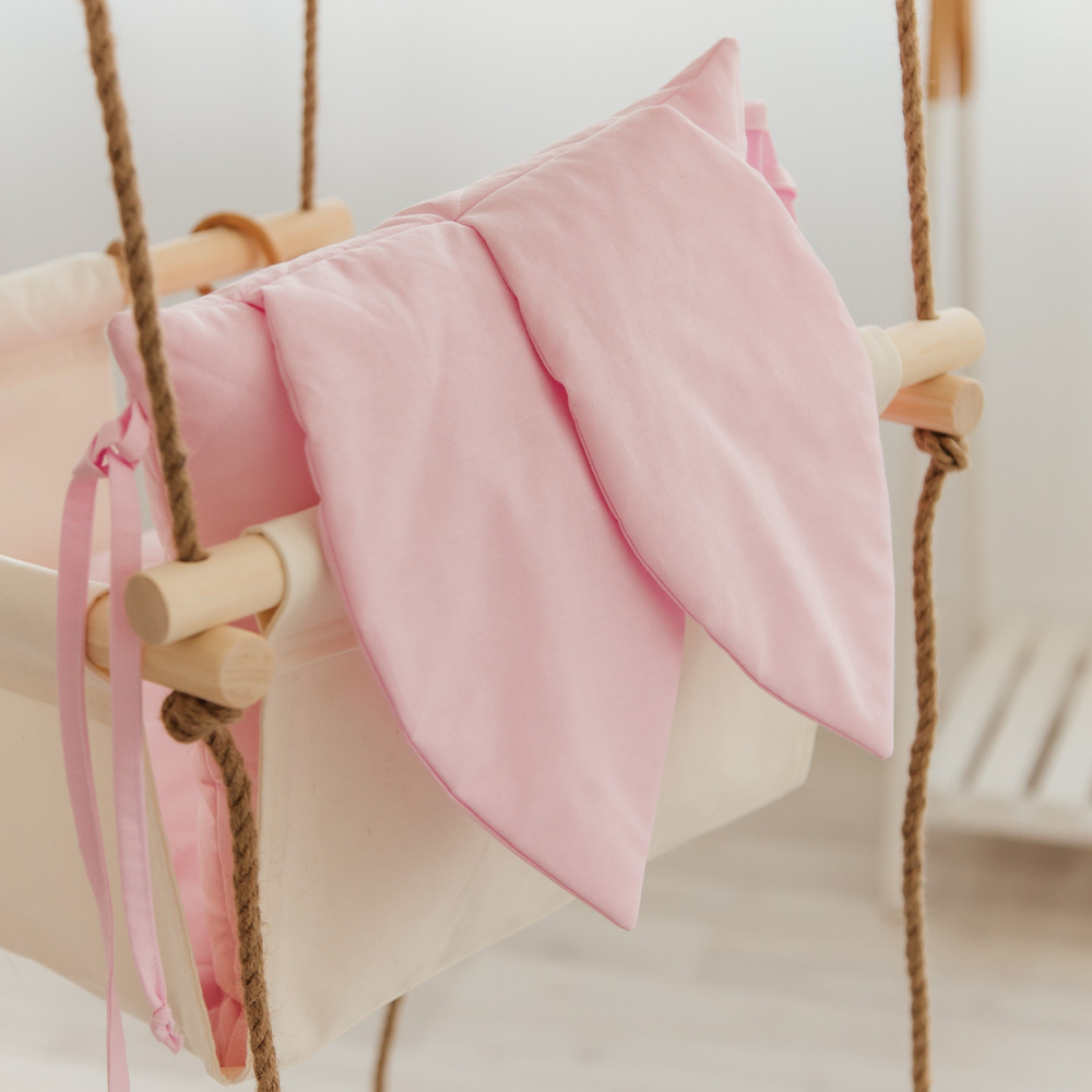 Качели подвесные "Milk" детские из ткани с ремнем безопасности для дома с подушкой "Зайка" нежно-розовый #1
