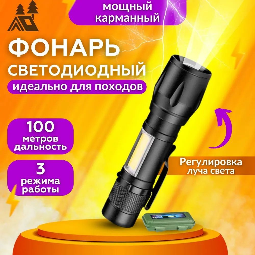 Фонарик налобный LED с акумуляторами и зарядкой USB 2128