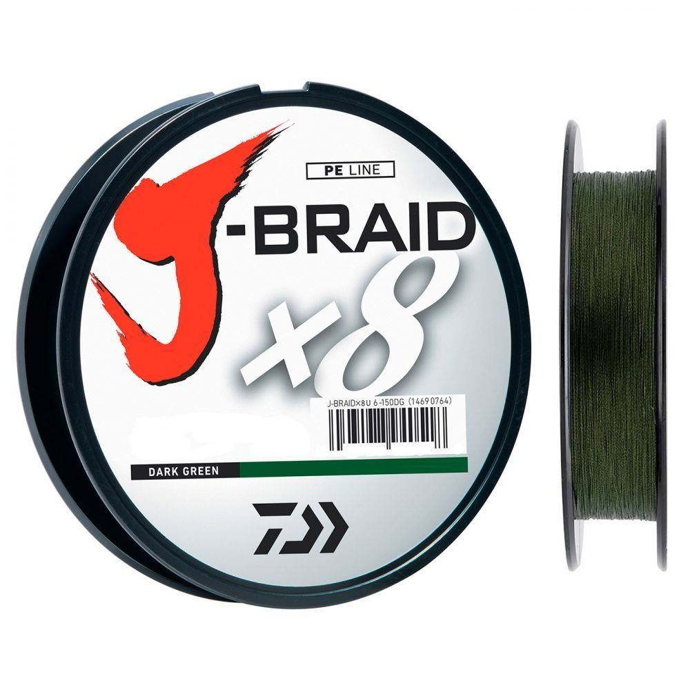 Шнур плетеный для рыбалки PE Daiwa J-BRAID X8 (0.10 мм, 6.0 кг, 150 м) цв. Тёмно-Зелёный  #1