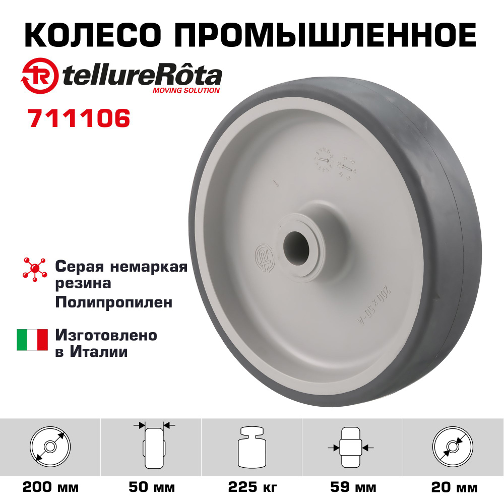 Колесо Tellure Rota 711106 под ось, диаметр 200мм, грузоподъемность 225кг  #1