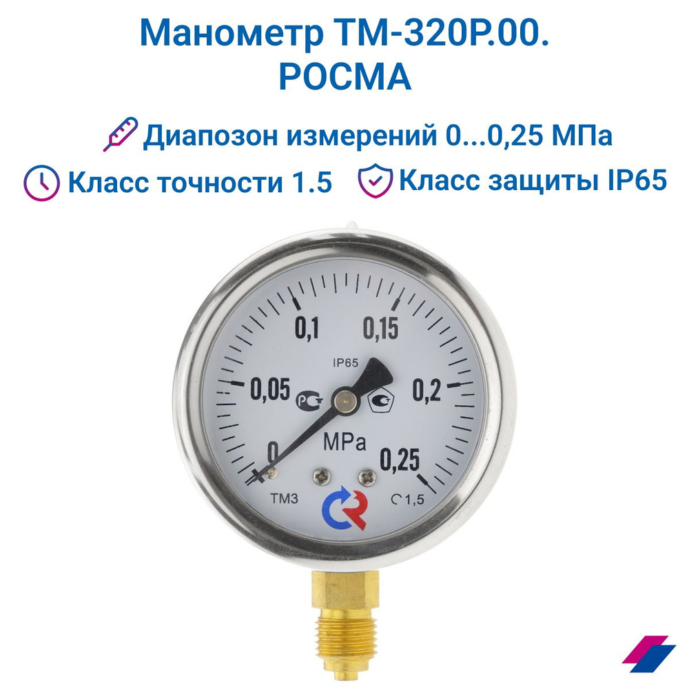 Манометр ТМ-320Р.00 (0...0.25 МРа) G 1/4 класс точности -1,5 (без глицерина) РОСМА  #1