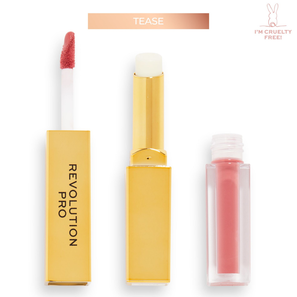 REVOLUTION PRO жидкая помада и бальзам для губ SUPREME STAY 24H LIP DUO: оттенок Tease, матовая, стойкая, #1