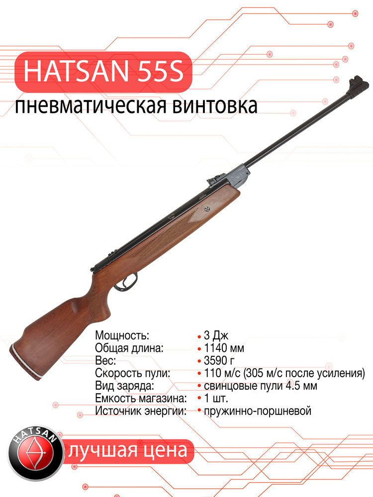 Пневматическая винтовка Hatsan 55S (дерево), калибр 4,5 мм, 3 Дж. #1