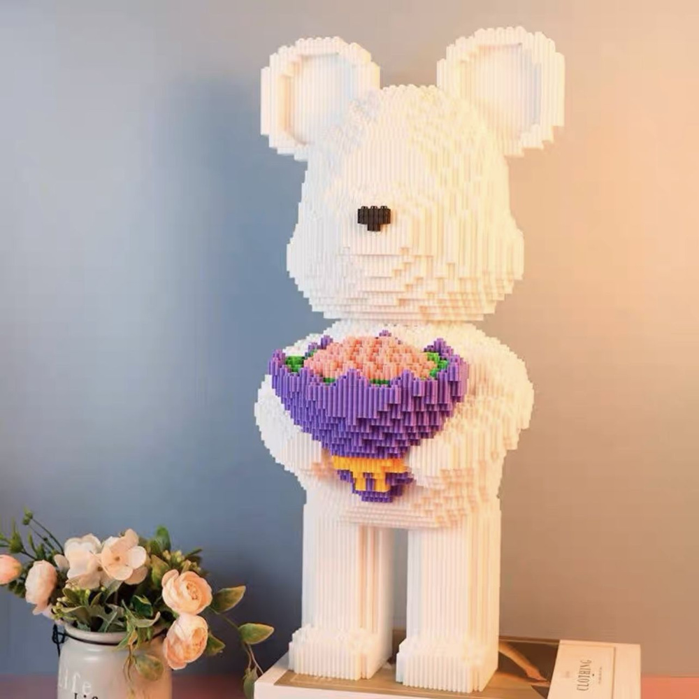 Конструктор пластиковый BearBrick Мишка с букетом белый 47см - купить с ...