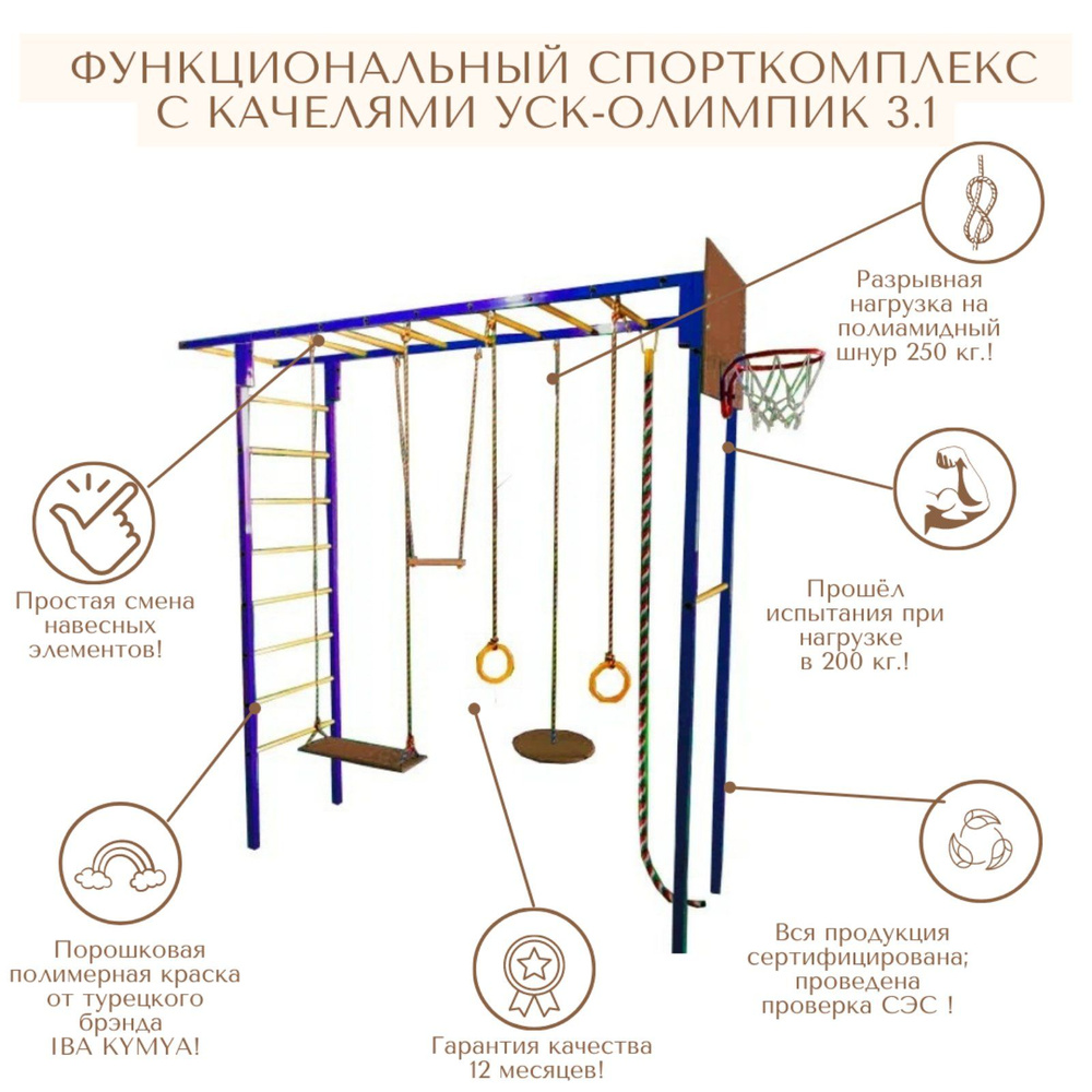 Спортивная площадка для дачи 3.1 / детский уличный спорткомплекс с  качелями, кольцами, канатом, трапецией, баскетбольным щитом и тарзанкой-до  100 кг. - купить по выгодной цене в интернет-магазине OZON (829504407)