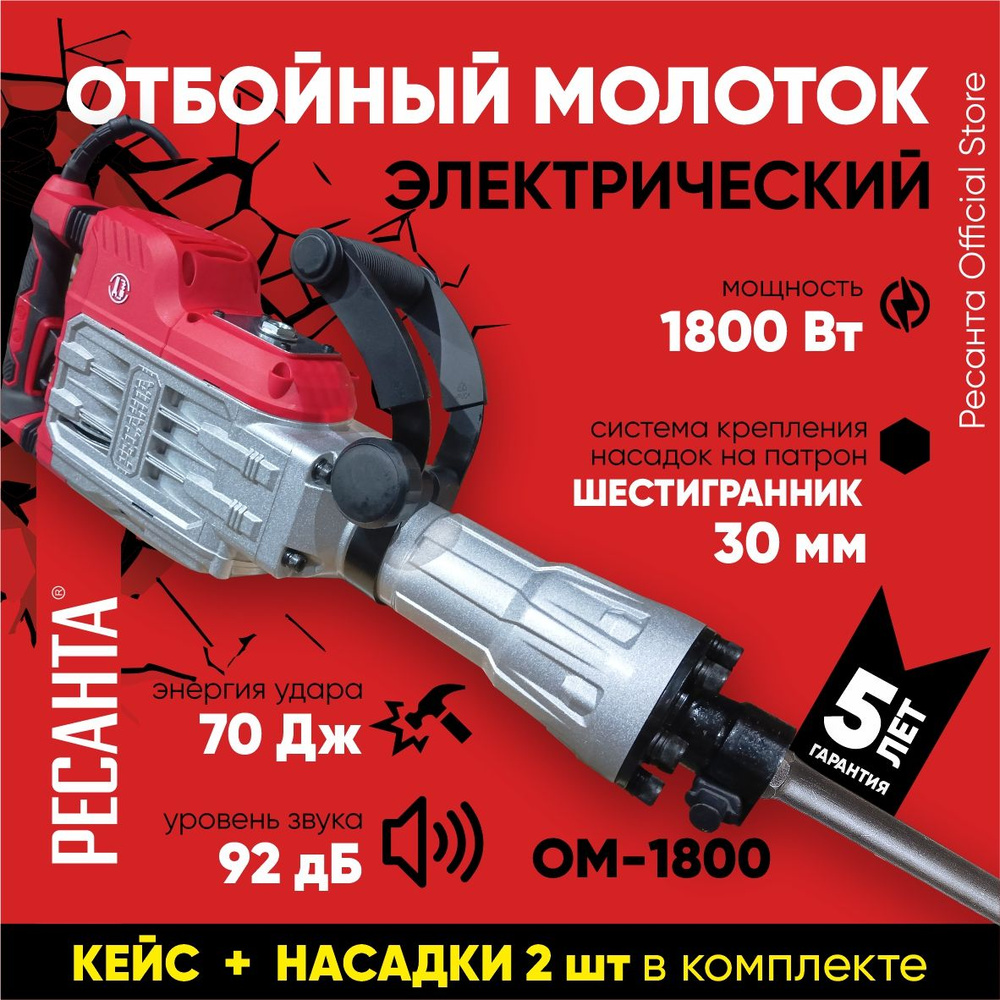 Отбойный молоток Ресанта 1800 Вт 2200 уд/мин От сети купить по выгодной ...