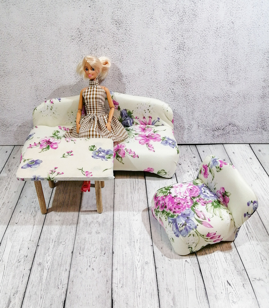 Мягкая мебель для кукол Диван 33см , кресло и стол /Мебель для барби - купить с доставкой по выгодным ценам в интернет-магазине OZON (475848051)