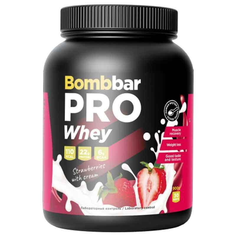 Bombbar Pro Whey (900 гр.) Сывороточный протеин, спортивное питание (Клубника со сливками)  #1