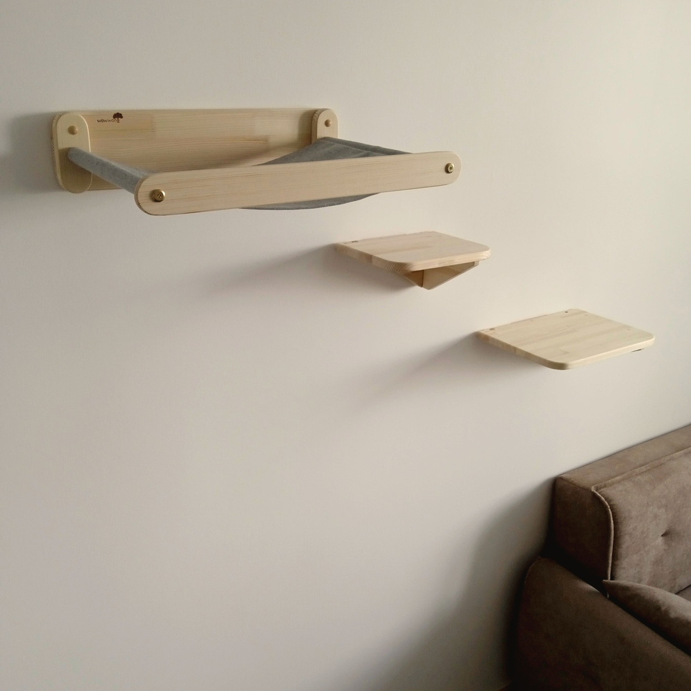 Игровой комплекс для кошек: гамак настенный серый, полка большая, полка ...