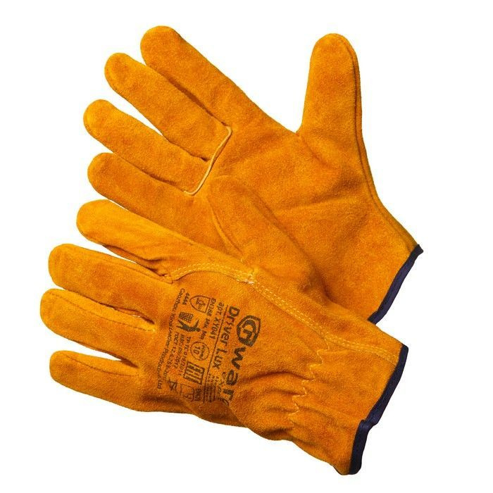 Перчатки Driver Lux из спилка оранжевого цвета, прошиты огнеупорной нитью без подкладки, Extra Lux  #1