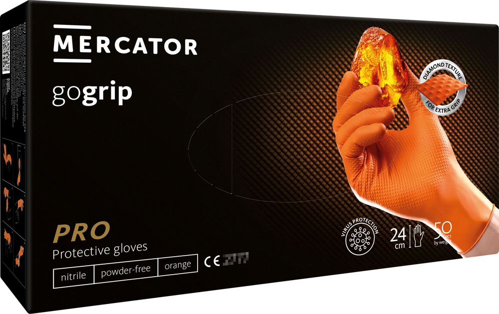 Перчатки особо прочные нитриловые размер М, Меркатор/Mercator GoGrip, защитные оранжевые, 25 пар/50 штук #1