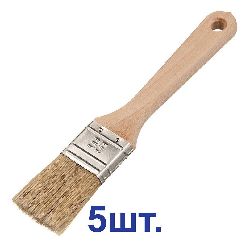 Кисть малярная плоская натуральная щетина Wenzo Wood 35х12 мм для эмалей и лаков на алкидной основе  #1