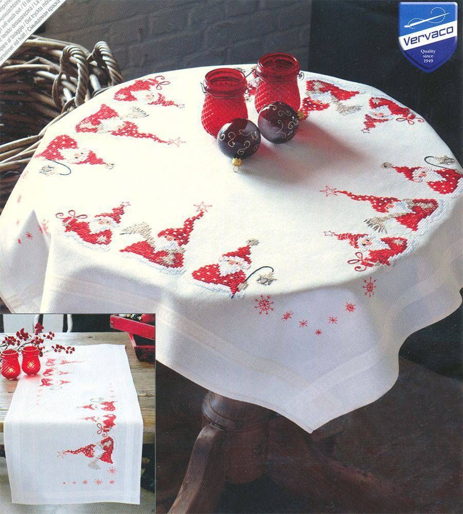Набор для вышивки Vervaco "PN-0146076 Рождественские гномики (Vervaco)" / Печатный крест / Скатерти  #1
