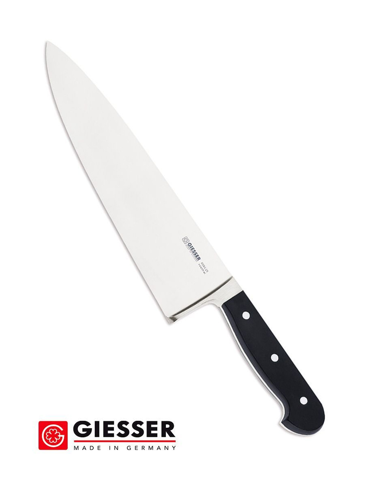 Нож кухонный нерж. мм (поварской), пласт. черная ручка (клепаная) Luxstahl Profi