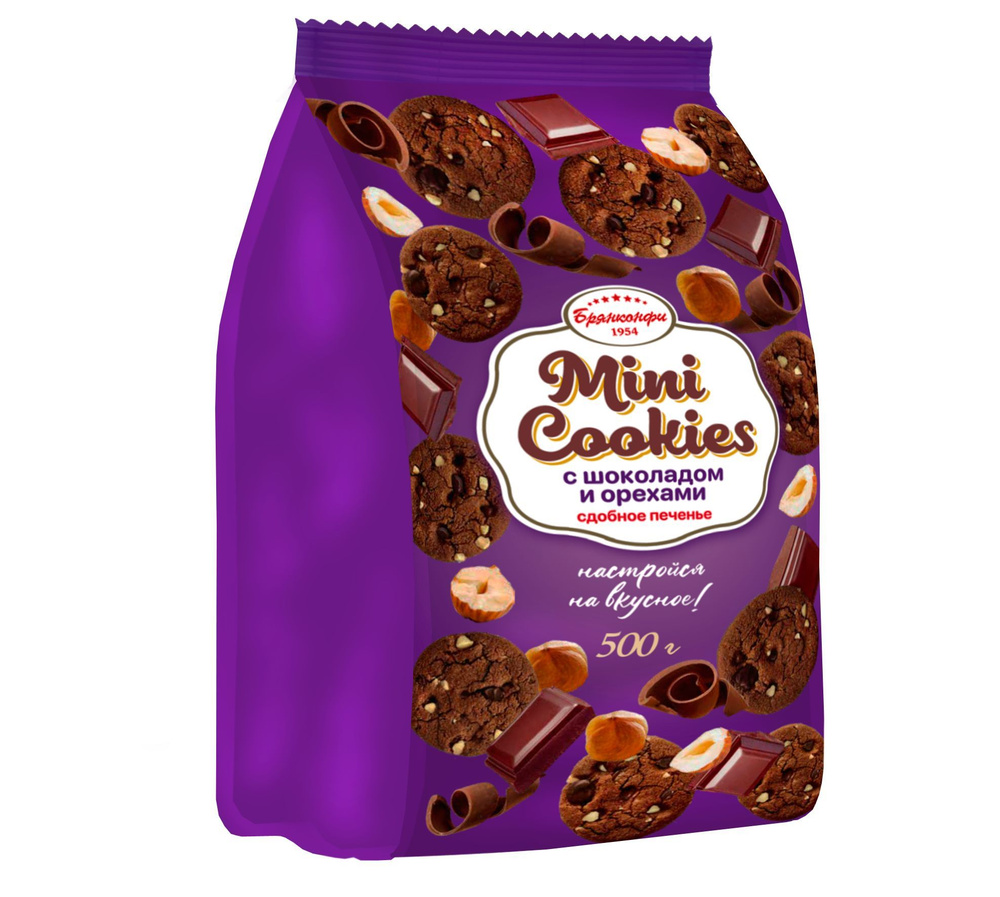 Печенье сдобное "Mini Cookies" с шоколадом и орехами 500г/2 шт ...