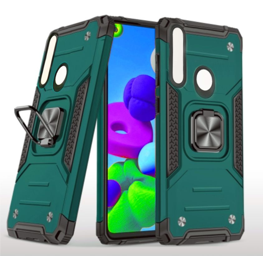 Противоударный чехол для Samsung Galaxy А30 / A20 / M10s зеленый с пластиной для магнитного автодержателя #1