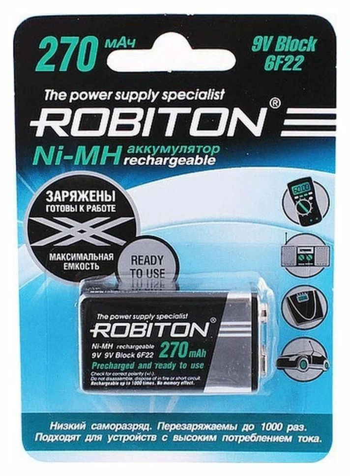 Аккумулятор ROBITON 6F22 (9V) Ni-MH 270mAh - купить с доставкой по ...