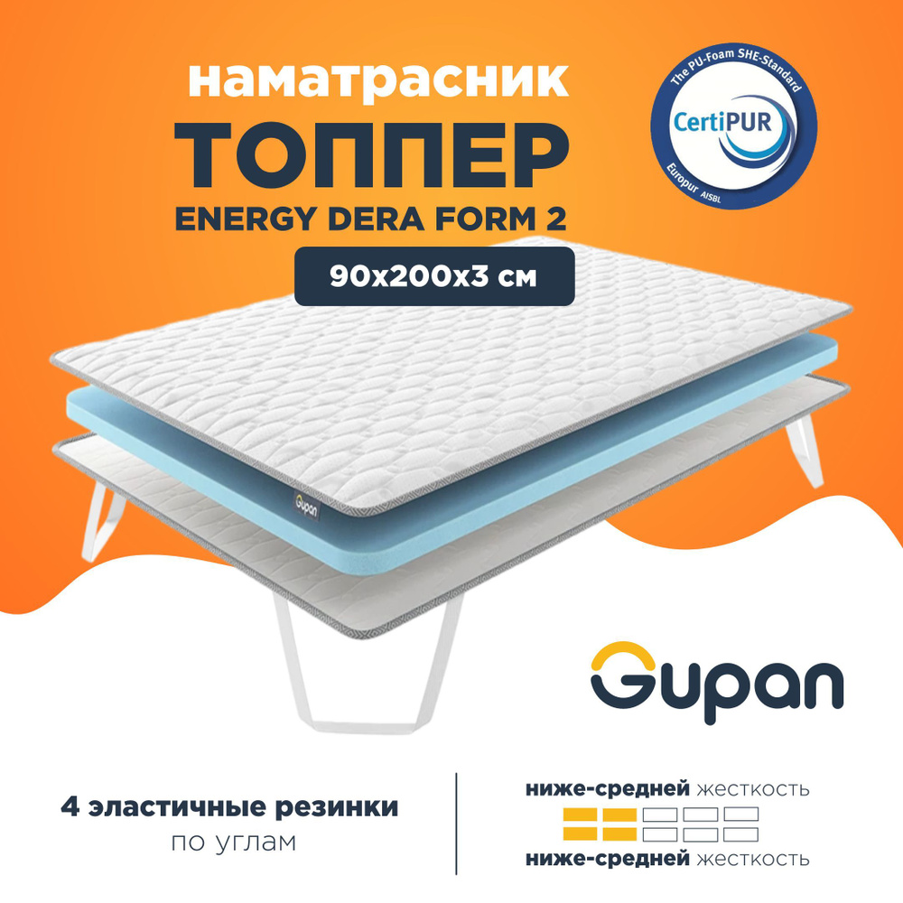 Gupan Топпер-наматрасник Gupan Energy Dera Form 2, Беспружинный, 90х200 см  #1