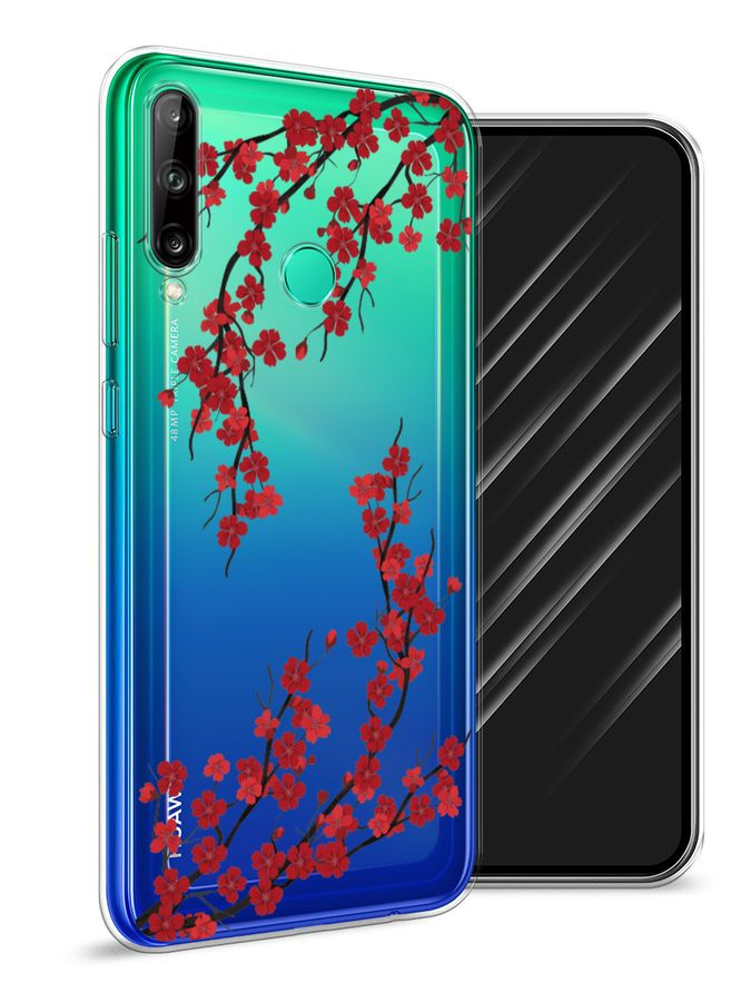 Силиконовый чехол на Honor 9C/Huawei P40 Lite E/Y7p / Хонор 9C/Хуавей P40 Lite E - "Красная сакура", #1