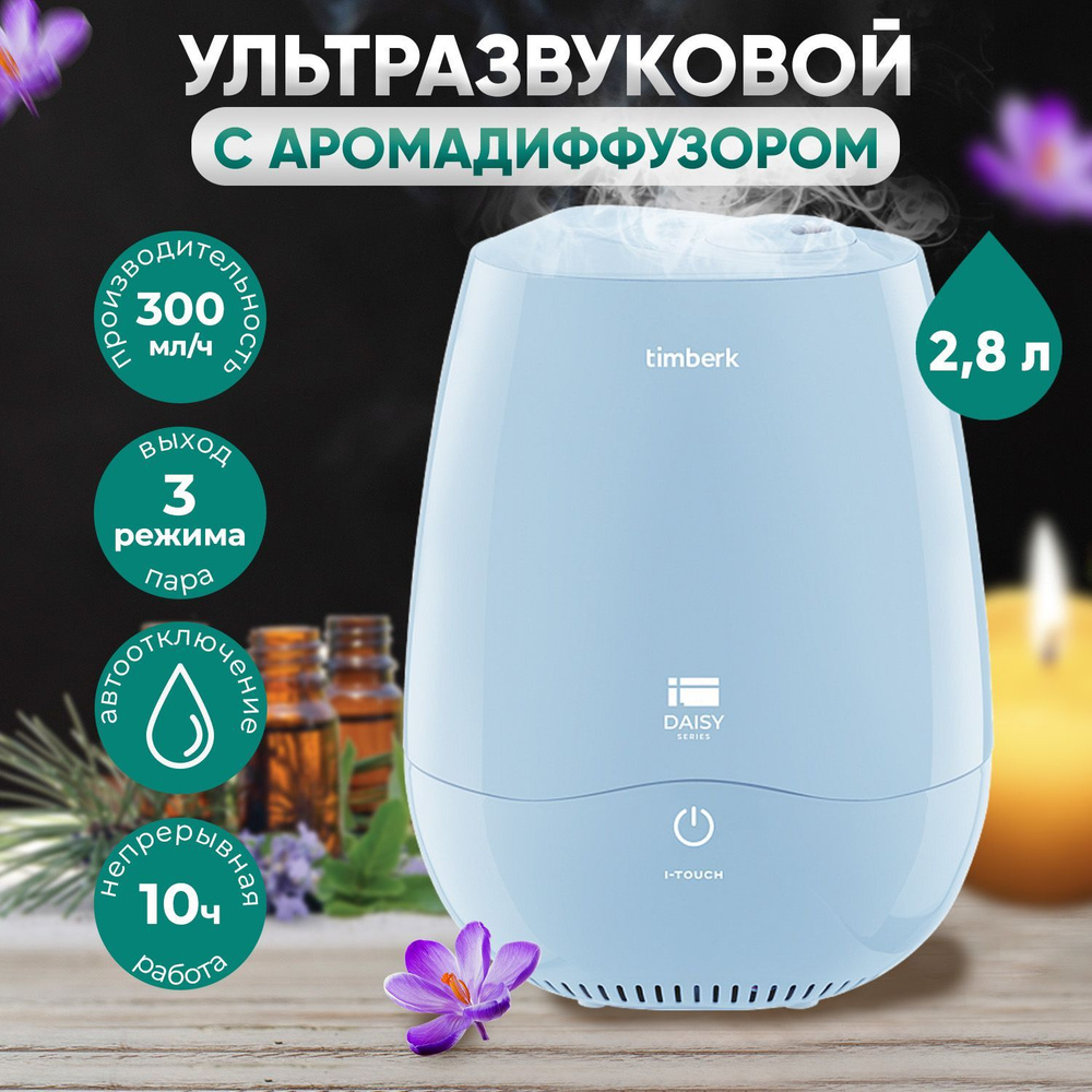 Увлажнитель воздуха ультразвуковой Timberk THU UL 42 E (BU),  Воздухоувлажнитель для дома 2.8л, до 30м, 300мл/ч, one touch, аромакапсула  + автоотключение, голубой - купить с доставкой по выгодным ценам в  интернет-магазине OZON (948011050)