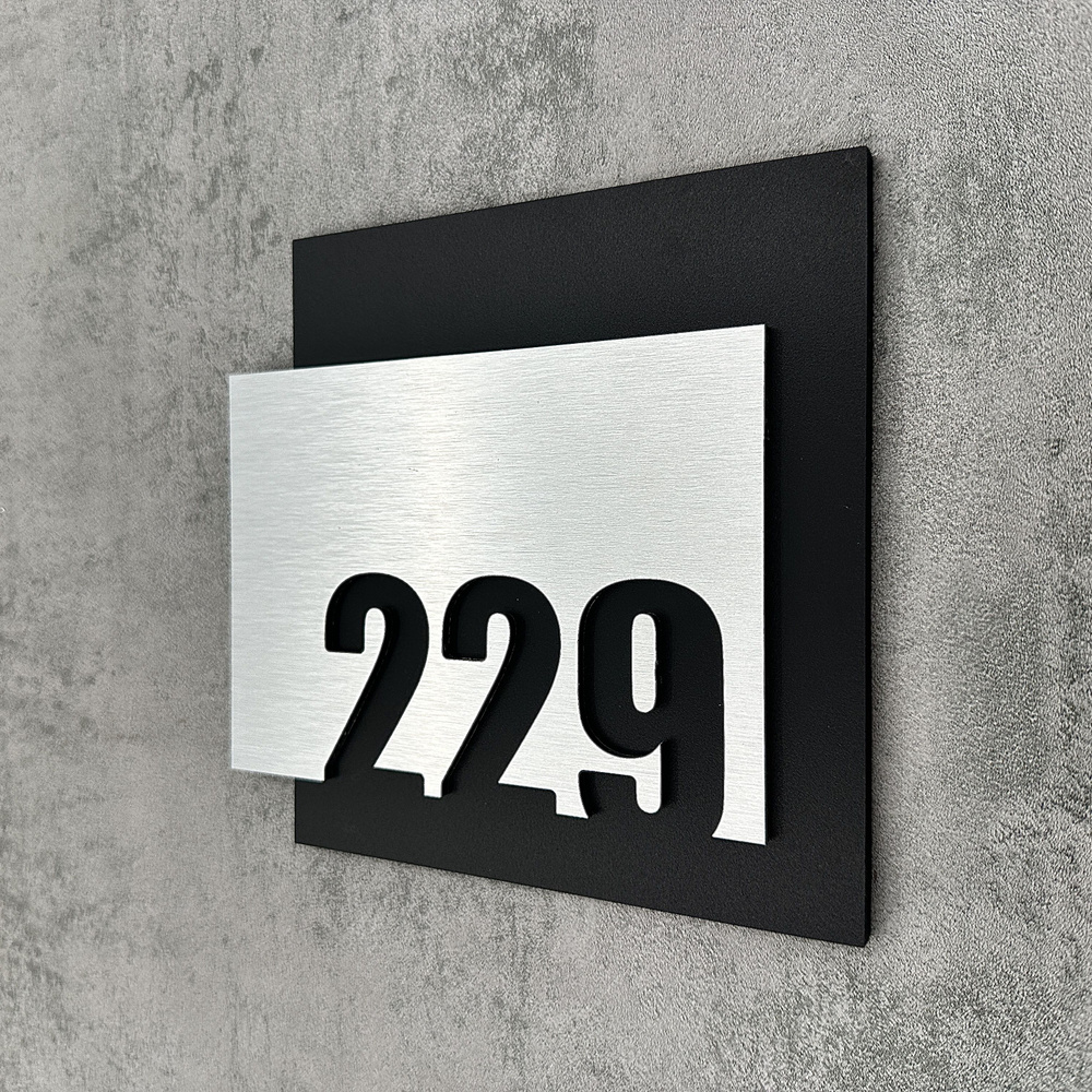 Цифры на дверь квартиры, табличка самоклеящаяся номер 229, 15х12см, царапанное серебро  #1