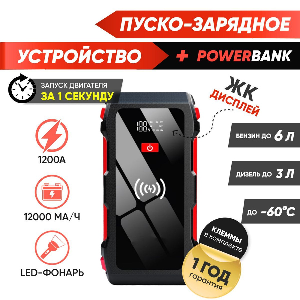 Пуско зарядное устройство для автомобиля с аккумулятором 12000 mAh - купить  с доставкой по выгодным ценам в интернет-магазине OZON (1273919901)