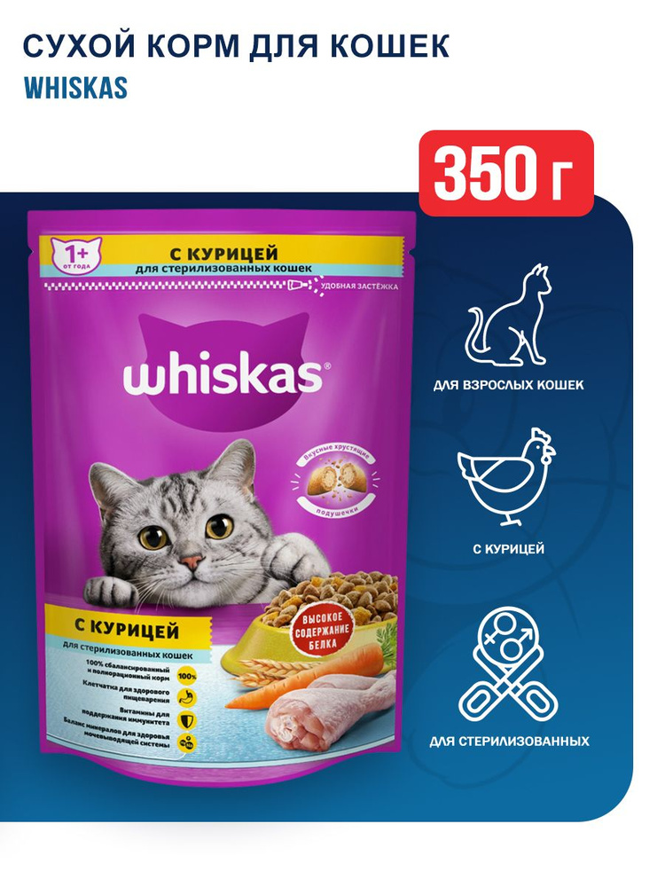 Whiskas сухой корм для стерилизованных кошек с курицей и вкусными ...