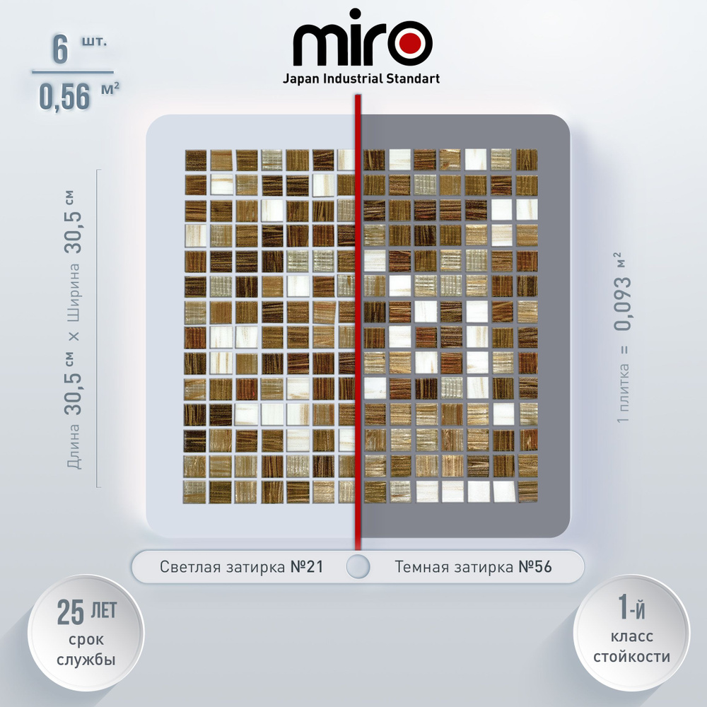 Плитка мозаика для кухни MIRO (серия Aurum №12) на фартук моющаяся высокопрочная долговечная, размер #1