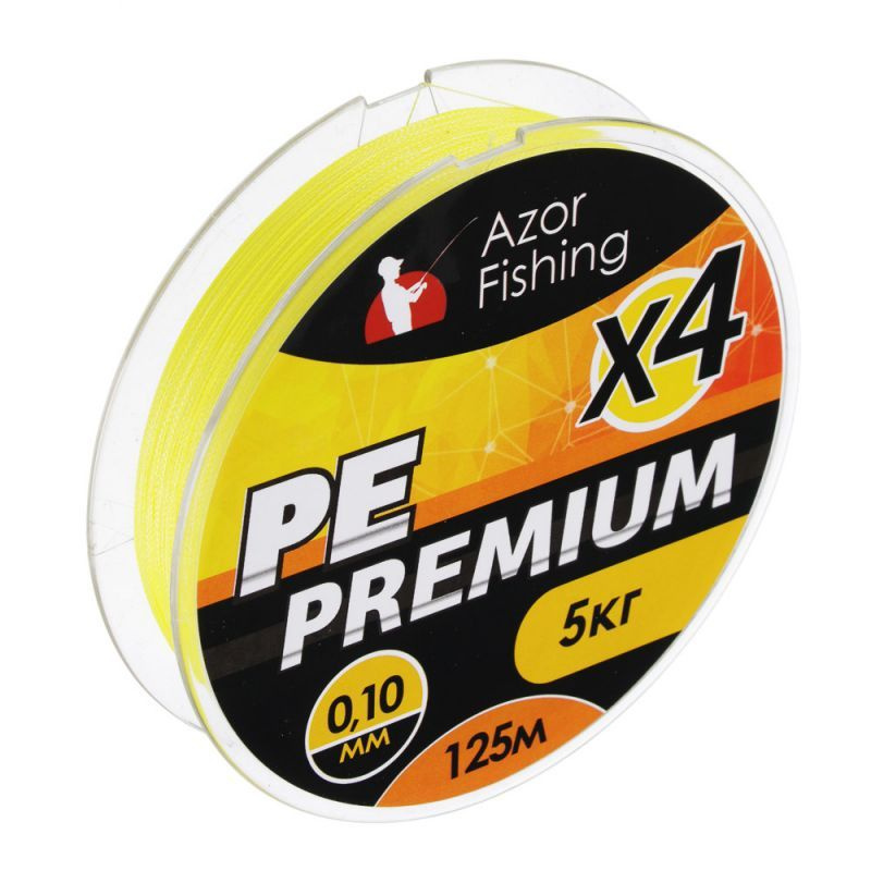 Плетенка AZOR FISHING, PE Премиум 4 нити, 125м, 0.10мм, 5кг, желтая #1