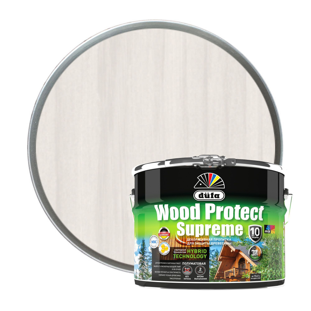 Пропитка декоративная для защиты древесины алкидная Dufa Wood Protect Supreme белая 9 л  #1
